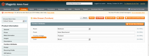 Product Attributes in Magento backend